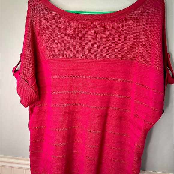 Apt. 9 Size 1X Pullover Short Sleeve Roll Tab Side Ruching Fuschia Comfort - Picture 4 of 15